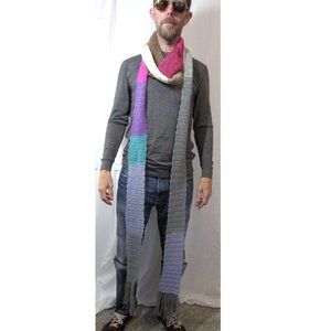 Multicolor Scarf 180x4 Extra Giant Long Handmade Crochet Winter Men Women NWT